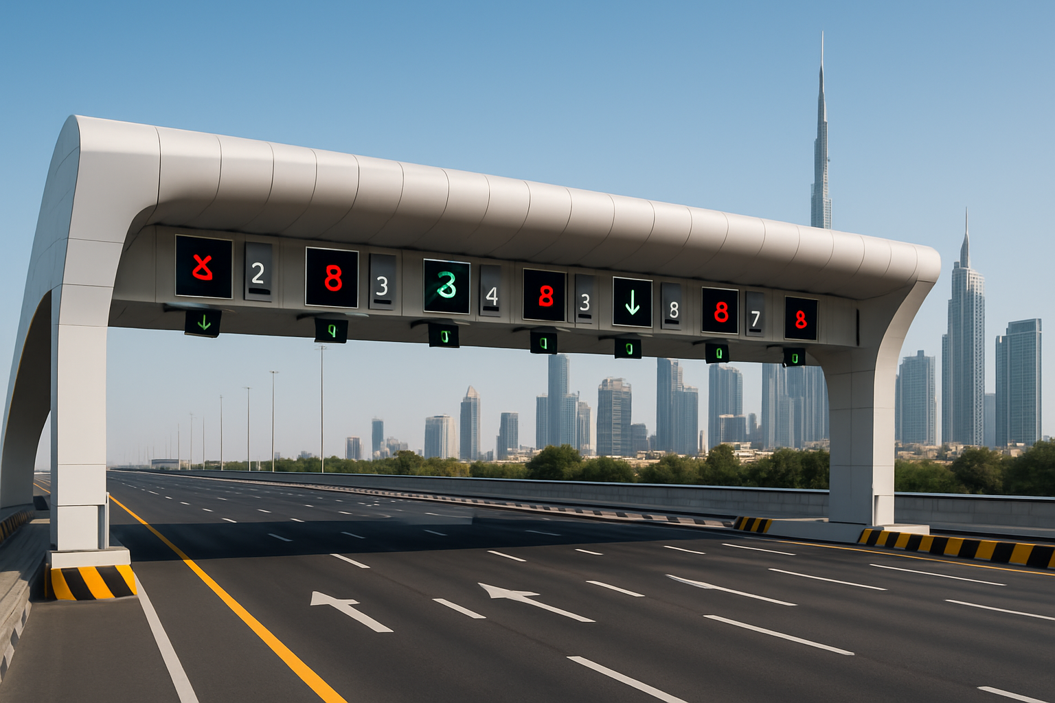 Modern toll gate on a Dubai highway